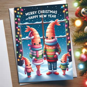 Festive 'Merry Christmas & Happy New Year' Shrimp Family Card