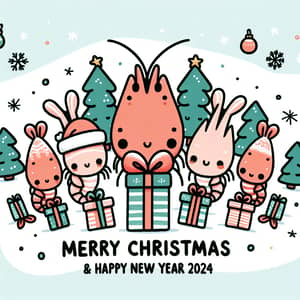 Cute Shrimp Family Christmas Greeting Card Design 2024