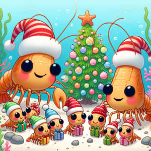 Animated Shrimp Family Christmas Celebration | Underwater Holiday Fun