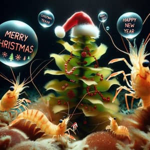 Underwater Christmas & New Year Greeting Card | Festive Shrimp Family Celebration