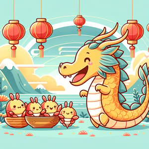 Joyful Lunar New Year 2024 Card Design | Dragon & Shrimp Family