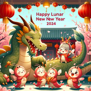 Friendly Dragon Celebrates Lunar New Year with Shrimp Family