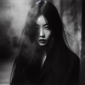 Mysterious Girl in Haze: Intrigue and Drama in Monochrome