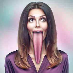Unusually Long Tongue: Astonished Woman Image
