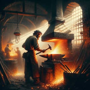 Skilled Middle-Eastern Blacksmith in Dimly Lit Forge