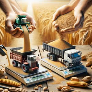 Combine Harvester and KamAZ Truck: Grain Transfer on Truck Scales