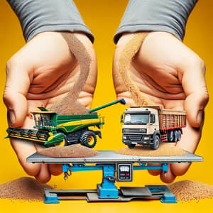 Surrealistic Miniature Combine Harvester and Kamaz Truck Scene