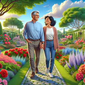 Bob and His Wife Enjoying a Romantic Stroll in a Blooming Garden