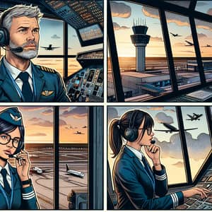 Airport Comic Strip: Pilot & Air Traffic Controller Professional Interaction
