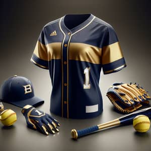 Navy Blue & Gold Softball Team Uniform with #1 Design