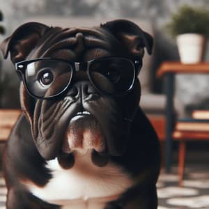 Black Bulldog with Glasses - Cute Pet for Sale
