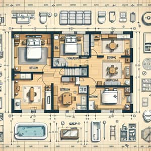 Comprehensive House Blueprint with Room Divisions and Essential Elements