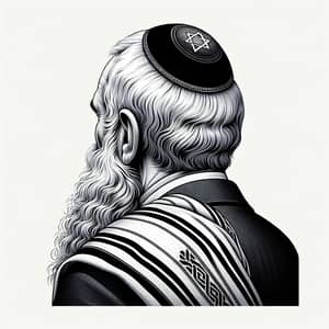 Elderly Rabbi Portrait with Long Gray Beard, Kippah & Tallit