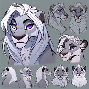 Silver Lioness with Purple Eyes - Reference Sheet in The Lion King Style