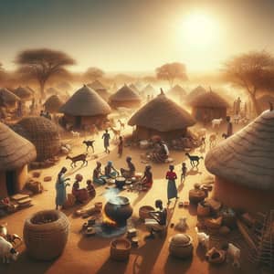 Vibrant African Village Day Scene | Engaging Activities & Scenic Beauty