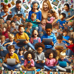 Multiracial Children Enjoying Technology Playtime - Inclusive & Joyful