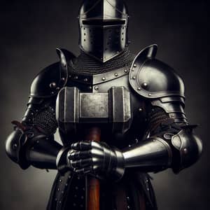 Valiant Black Armor Knight with Two-Handed Hammer | Medieval Art