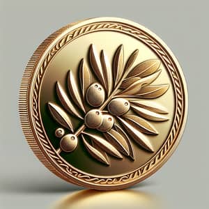 Intricate Gold Coin with Green Olive Branch Design