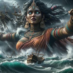 Giantess Storm Scene: Epic South Asian Woman at Sea