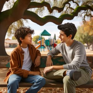 Lively Conversation Between Two Boys in a Park