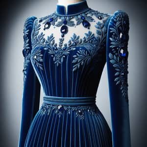 Blue Velvet Dress with Sapphire Crystals | Exquisite Design