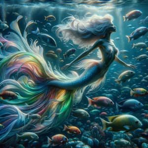 Surreal Underwater Mermaid Scene | Vibrant Fish & Ethereal Beauty