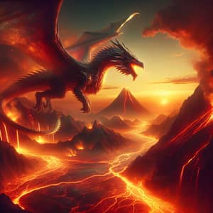 Majestic Fire-Breathing Dragon Soaring in Ember-Colored Sky