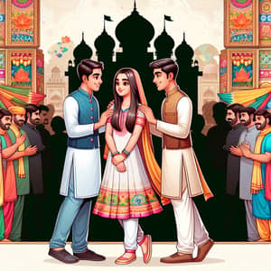 Indian Cultural Scene: Girl with Two Men Showing Affection