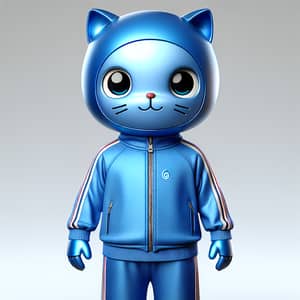 Blue Robotic Cat in Tracksuit - Fun & Energetic Character