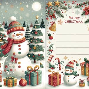 Festive Christmas Postcard with Snowmen and Gifts