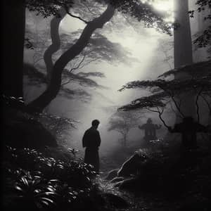 Misty Forest Solitude: Vintage Black & White Photography