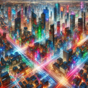 Vibrant Urban Landscape | Cityscape with Skyscrapers & Neon Lights