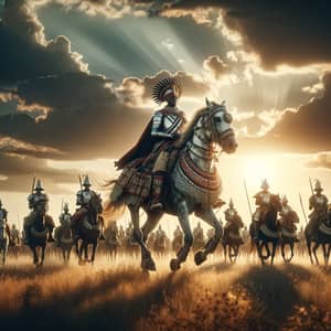 African Cavalry Riding Across Sunlit Savanna - Majestic Scene