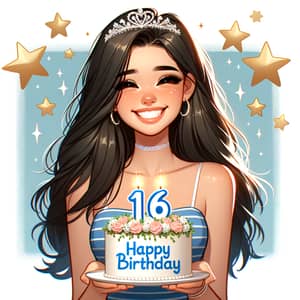 Birthday Princess: Charming Hispanic Girl Celebrating 16th Birthday