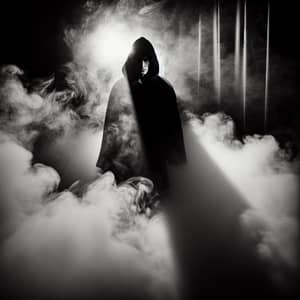 Mysterious Figure Emerging from Mist - Vintage Black and White Photo