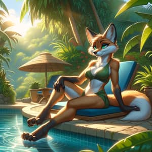 Anthropomorphic Fox Demi-Human by Pool | Swimsuit Blend