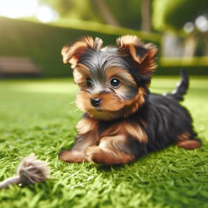 Playful Yorkshire Terrier Puppy in Lush Green Park