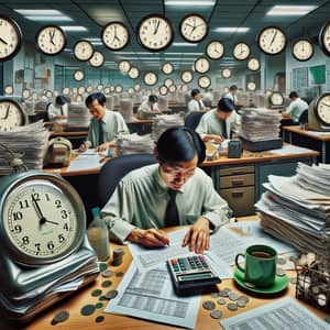 Surreal Art: East Asian Man Working 27 Hours a Day | 7 Cents