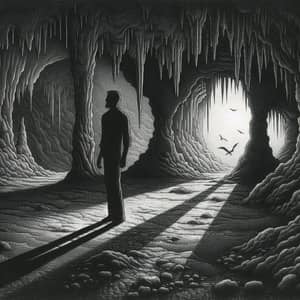 Cavernous Allegory: Silhouette of a Lone Man in the Dark