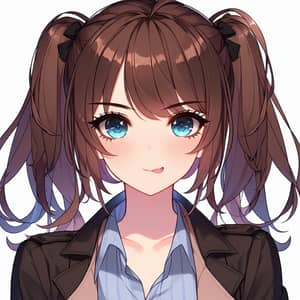 Brunette Trans Girl with Blue Eyes in Anime-Style Portrait