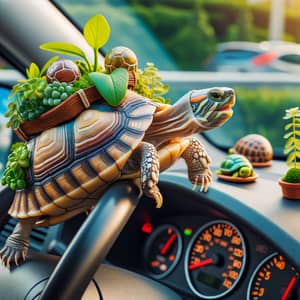 Turtle Driving a Car - Fun and Cute Imagery