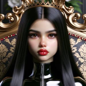 Hispanic Teenage Girl in Latex Suit on Throne | Crowned Beauty