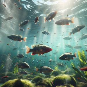 Tranquil Underwater Scene of Colorful Tilapias Swimming