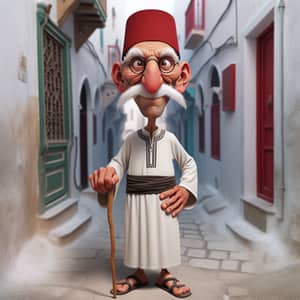 Traditional Tunisian Djebba: Caricature of a Middle-Aged Man