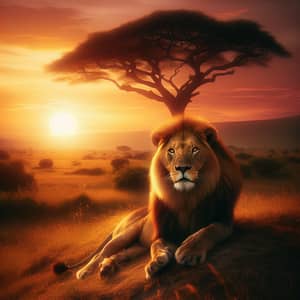Majestic Lion in African Savannah | King of Beasts at Sunset