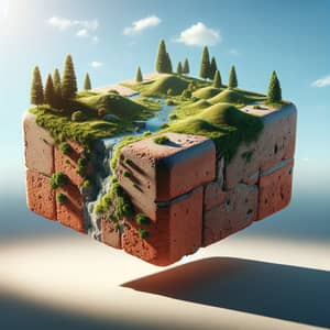 3D Large Brick Levitating with Miniature Landscape