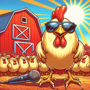 Funny Chickens with Sunglasses and Microphone | Farm Cartoon Illustration