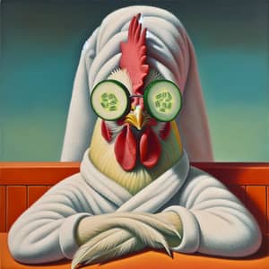 Whimsical Surreal Art: Confident Chicken at Spa