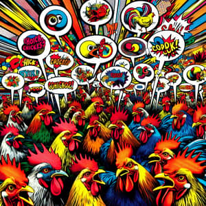 Vibrant Chicken Conversation in Pop Art Style