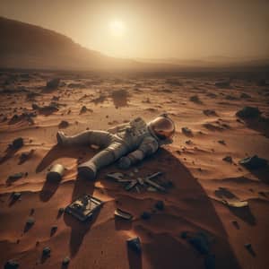 Abandoned Martian Spacesuit in Desolate Landscape